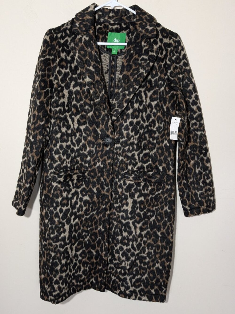 DIP Brown Black Leopard Print Unlined Single Button Lightweight Coat Sz S